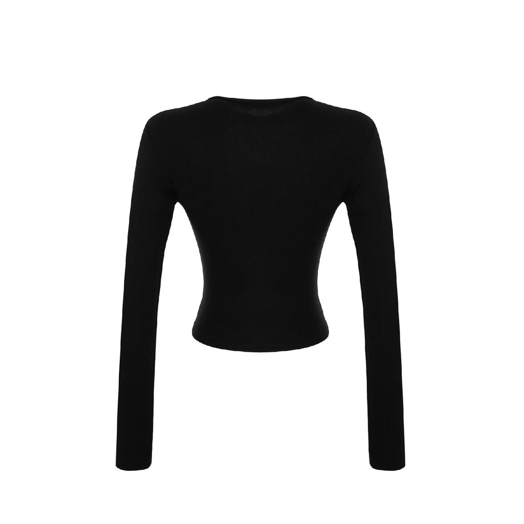 Ecru Premium Viskose Rundhals Crop Dehnbarer Strickbluse Twoaw24bz00116