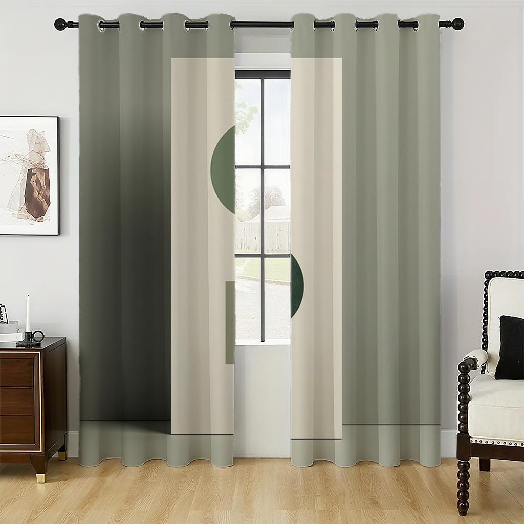 2pc Geometric Floral Print Curtains   Polyester Fabric   Machine Washable   Suitable for Bedroom and Living Room Decoration