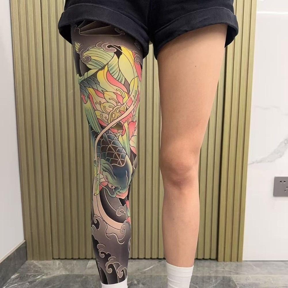 

1pc Japanese Style Tattoo Socks Breathable Full Leg Socking Snake Men Sun-proof Socks Sports Style 6