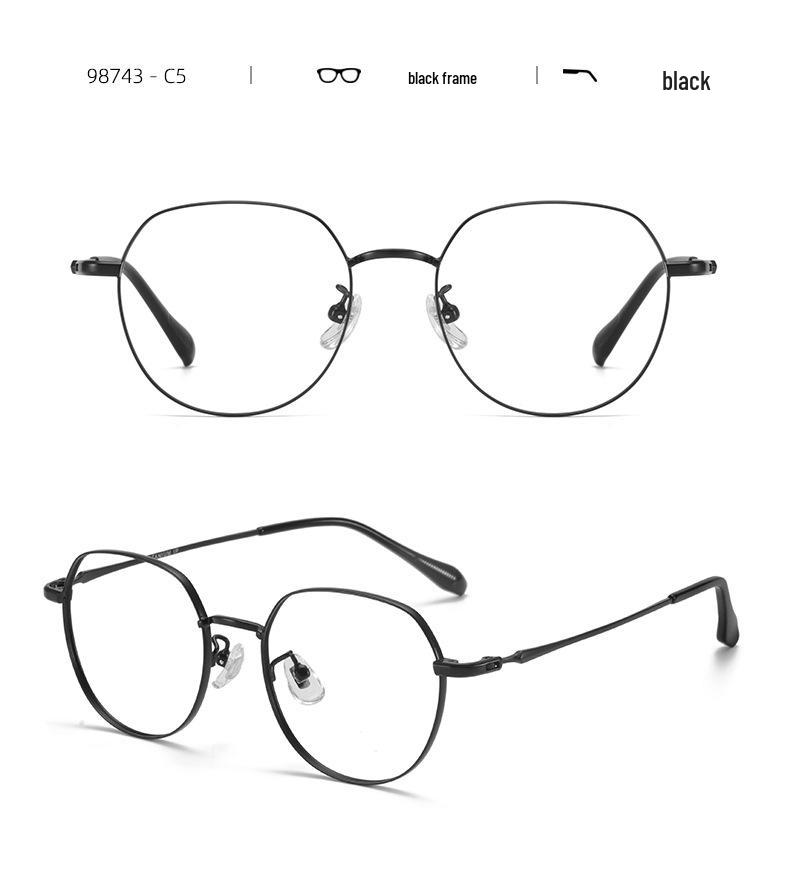 Ultraleichter Damen-Brillenrahmen aus reinem Titan - 49-eckig, Kleiner Rahmen, No-Makeup-Look, Influencer-Stil (98743)