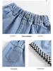 Girls' Summer Checkerboard Denim Shorts - Trendy & Lightweight