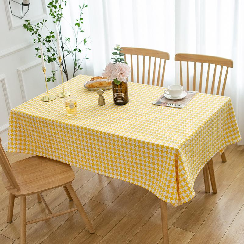 Thick Houndstooth Cotton Linen Tablecloth Simple Black White Checkered Tea Table Cover