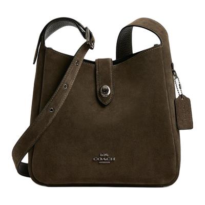 Sac Hobo en Cuir Daim Marron Foncé avec Fermoir Argenté pour un Usage Quotidien