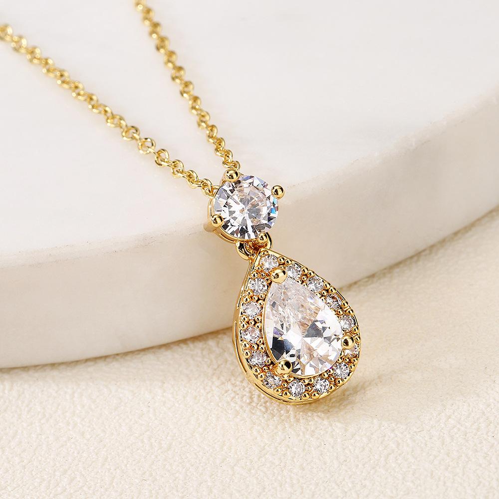 ZAKOL Brand Classic Aesthetic Water Drop CZ Pendant Necklace Shiny Geometric Crystal Wedding Party Zircon for Women Wholesale