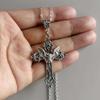 Baroque Bat Pendant Necklace, Gothic Cross Pendant, Vintage Bohemian Necklace, 80s Style Jewelry