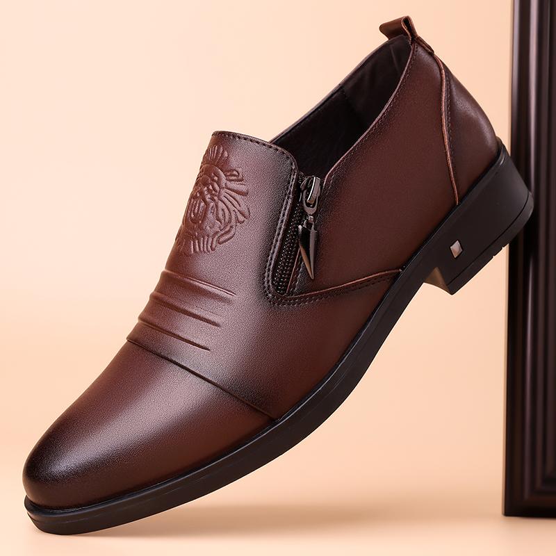 High Quality Men Spring Leather Comfortable Formal Leather Shoes New British Style Men Side Zipper Business Oxford Shoes
