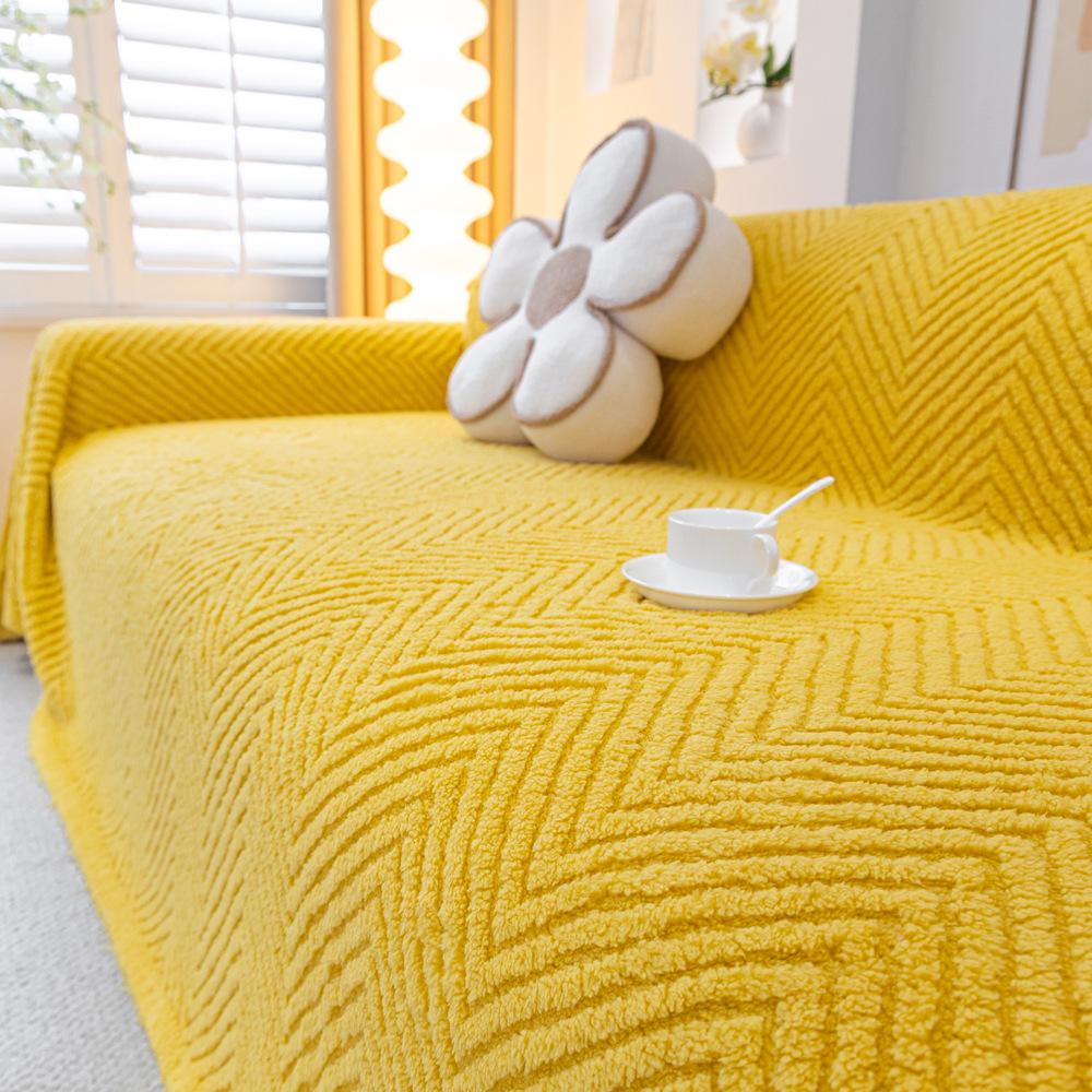 Herringbone Pattern Winter Plush Sofa Cover Towel Cushion Leather Sofa Cushion All-Inclusive Winter Full Cover Blanket
