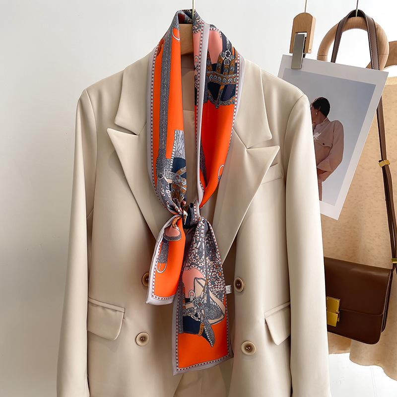 50 Color New Women Silk Feel Printed Design Scarf Shawl Fashion Luxury Long Narrow Small Silk Scarves Ladies Headband Headscarve