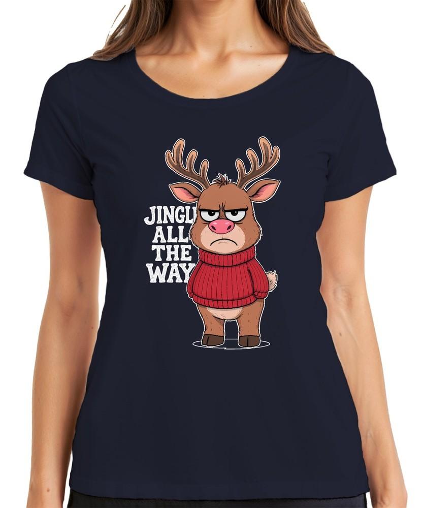 Jingle All The Way Funny Reindeer Christmas Sarcastic Retro Ladies TShirt S