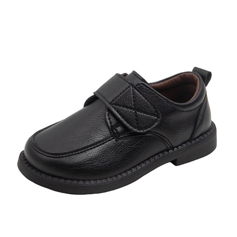 Boys' Black Leather Velcro Shoes - Soft Sole Performance Shoes for Spring/Autumn