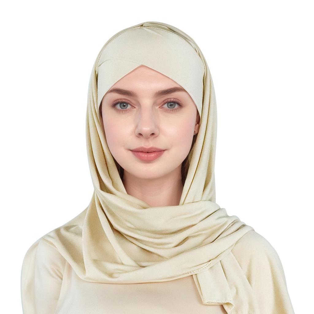 Muslim Fashion Solid Color Criss-Cross Head Wrap with Integrated Sandproof Scarf