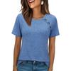 Women's Fashionable Casual Patchwork Cross Button Decoration Loose Short-Sleeved T-Shirt Top