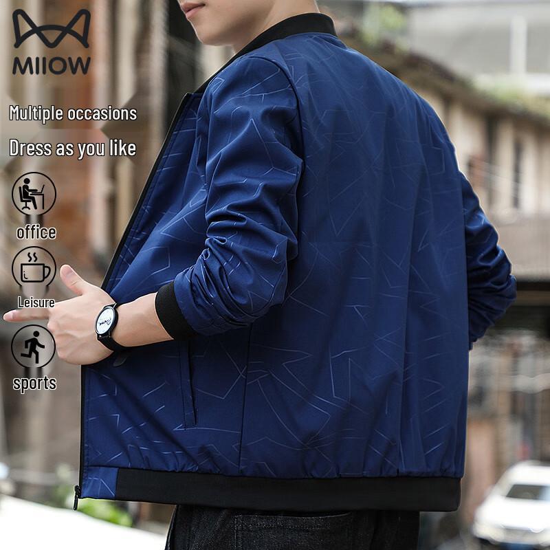 MaoRen Herren Trendige bedruckte Baseballkragenjacke