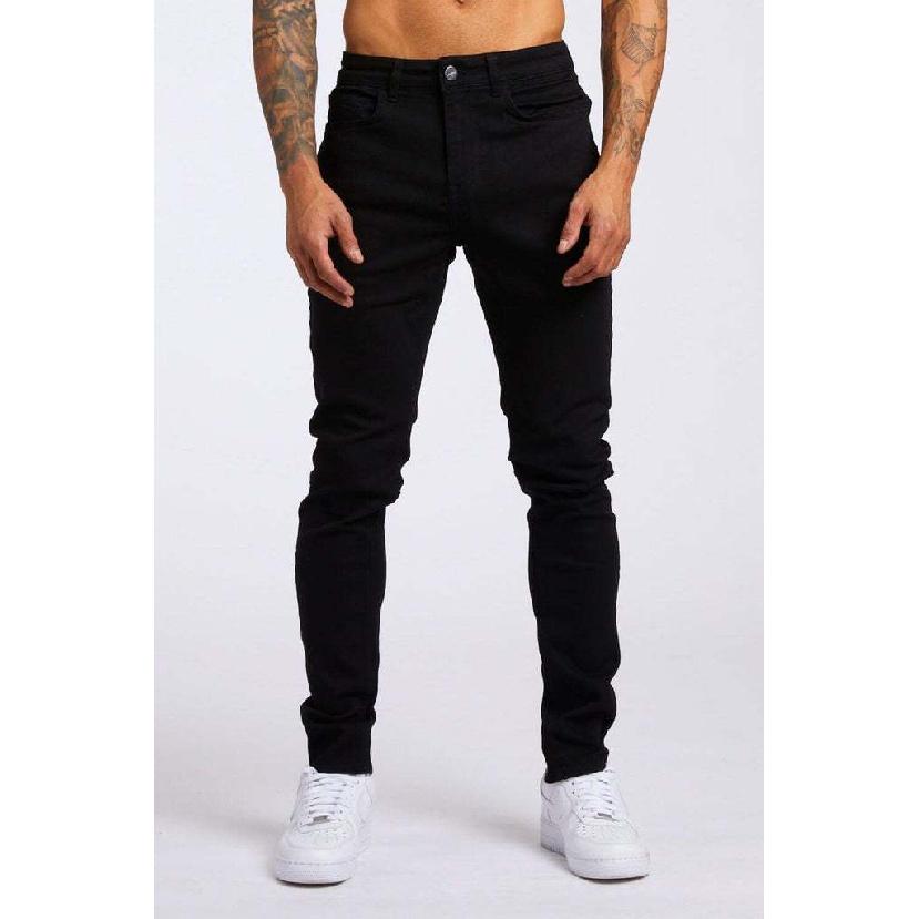 

Нові європейські та американські джинсові чоловічі штани Slim Fit з високою талією, джинсові штани з невеликими штанинами для чоловіків XXXL чорний