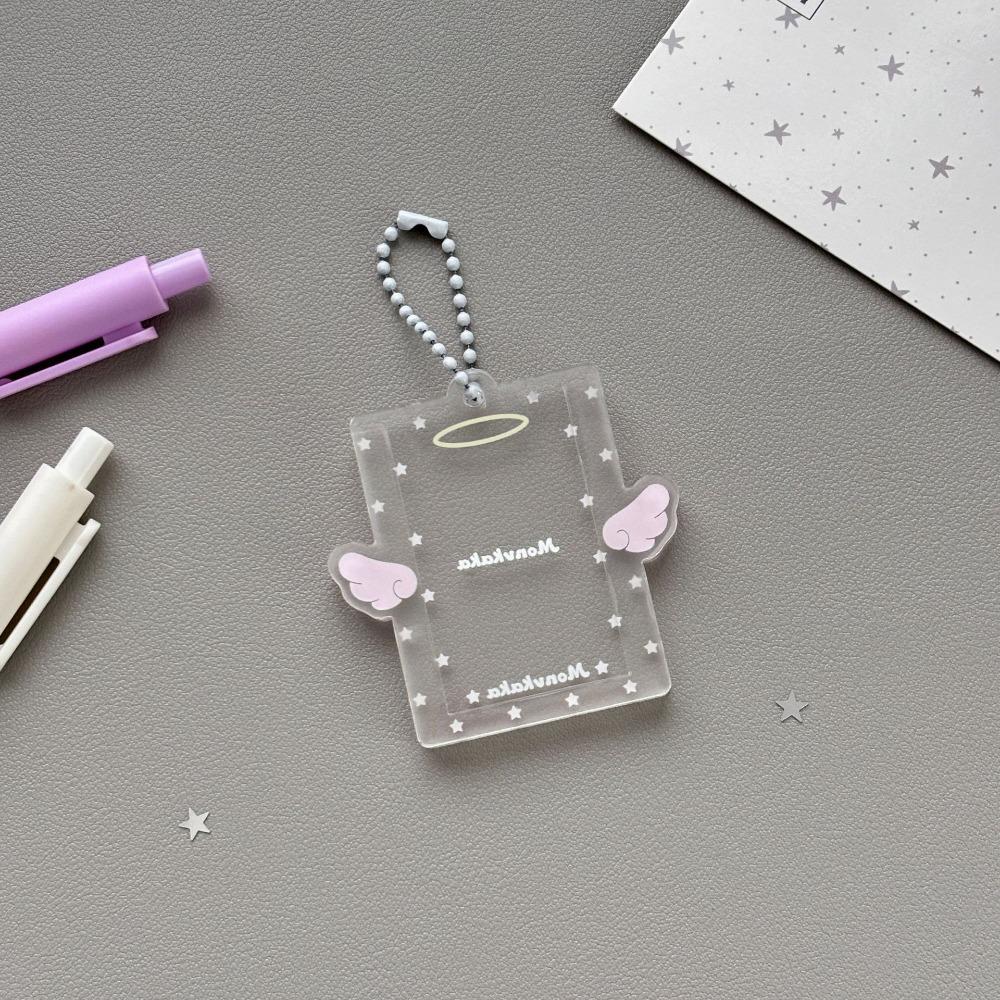 

Transparent Photo Card Holder Angel Design 1-inch Card Storage Idol Card Protector Cover with Pendant Chain Photo Card Sleeve розовый