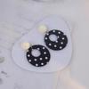 Retro HK Style Black & White Polka Dot Oval Floral Earrings