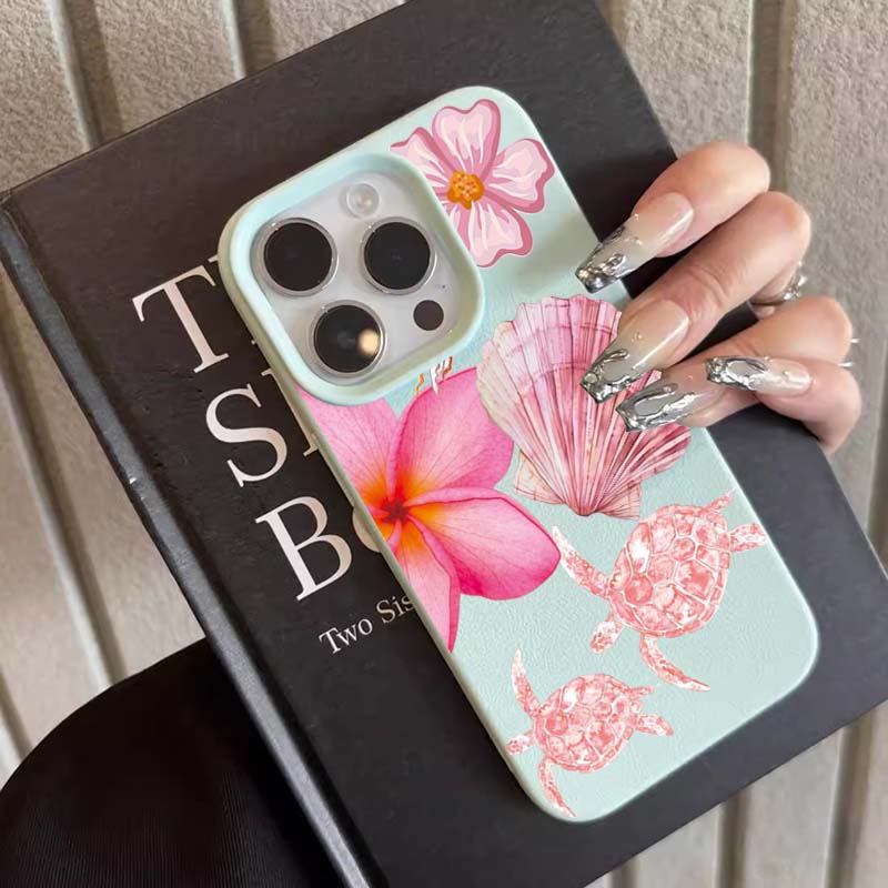Hawaiianische Meeresschildkröte Rosa Blume Hülle für iPhone 17 Air 16 E 15 14 Plus 13 12 11 Pro Max XS Max Stoßfeste Weiche Silikonhülle