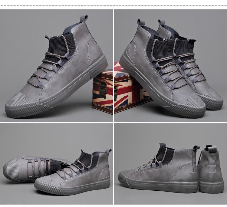 Fashion Men's Board Shoes British Fashion High Top Elastic Belt Casual Teenager Men's Tennis Shoes Sneakers Zapatos De Hombre
