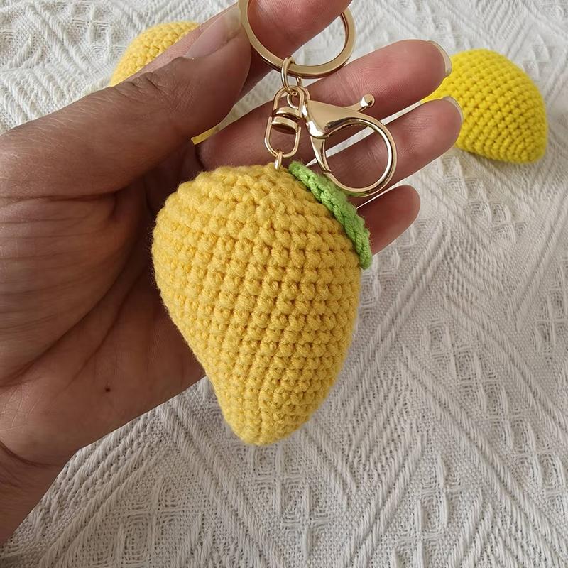 Creative Fruit Series Crochet Keychain Pendant Cute Mango Keyrings Hand Knit Keyrings Exquisite Backpack Decoration Gifts