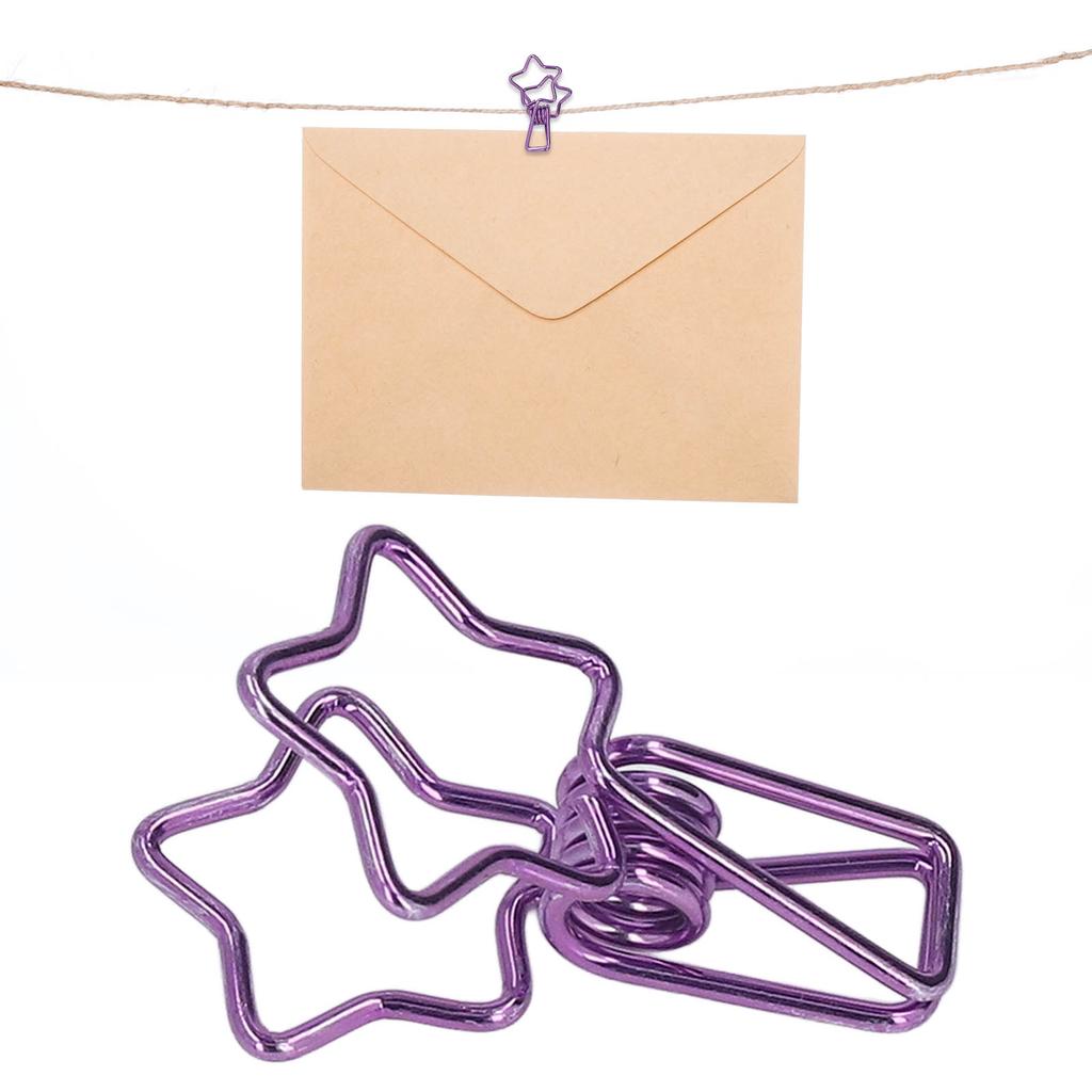100pcs Star Clips Cute Cartoon Hollow Strong Clamping Force Sturdy Metal Paper Clamps for Account Tickets