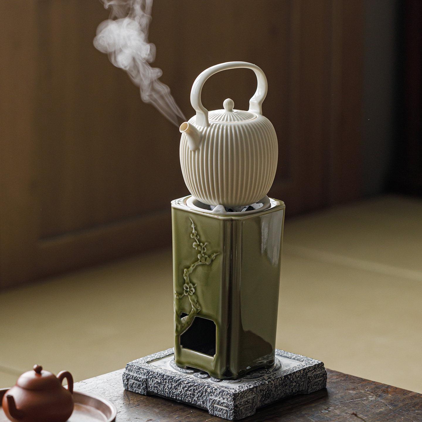 Guanlan Plum Blossom Charcoal Stove Tea Brewer with Soda Glaze Handle Kettle