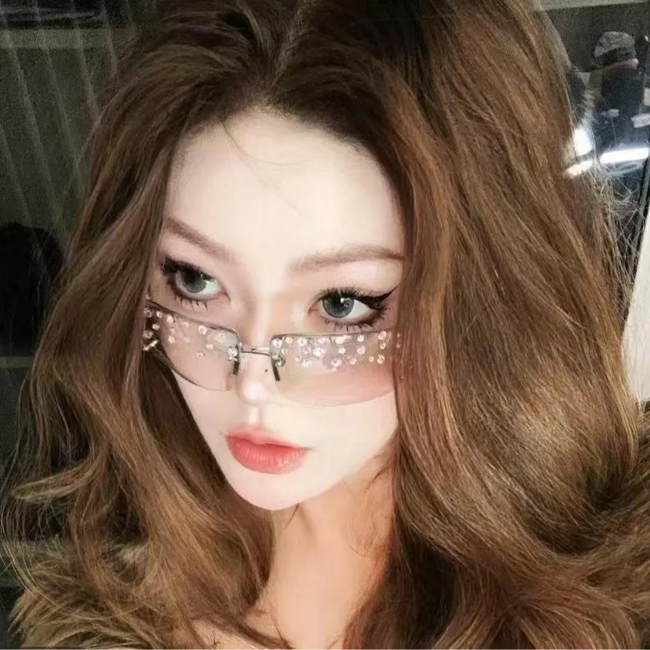 Fashion Steampunk Rimless Diamond Sunglasses Women  Punk Photo Sun Glasses Mens Brand Designer Luxury Shades Goggles