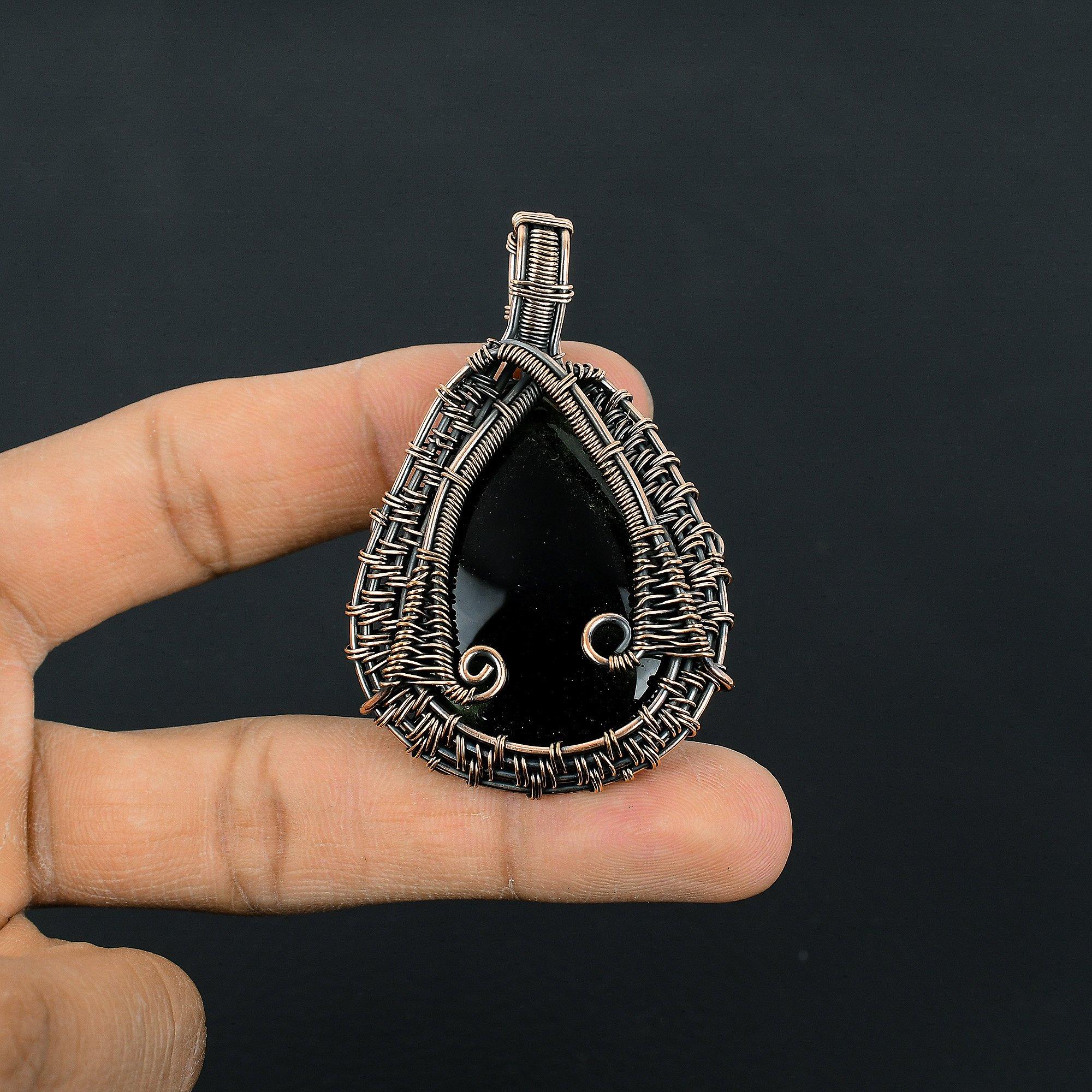 

Украшения из черного оникса, Кулон, обернутый медной проволокой 999 пробы, Ювелирные изделия из драгоценных камней ручной работы, Подарки для жены, Совершенно новый кулон 2.55 Inches