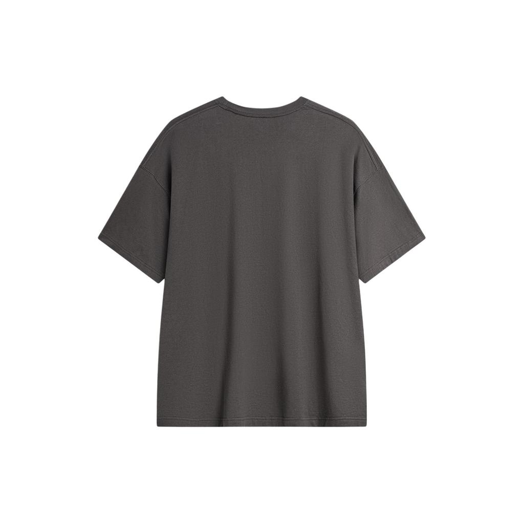 Li Ning Badfive Series Letter Print Round Neck Pullover Short Sleeve T-Shirt Men Tops Graphite-Grey AHSU415-1