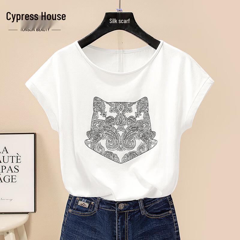 

Women s Tiger Head Rhinestone Short Sleeve T-shirt S