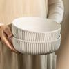 Minimalist Style White Vertical Pattern Ceramic Household Bowl Soup Bowl Round Vegetable Bowl Noodle Bowl Restaurant Commercial Tableware