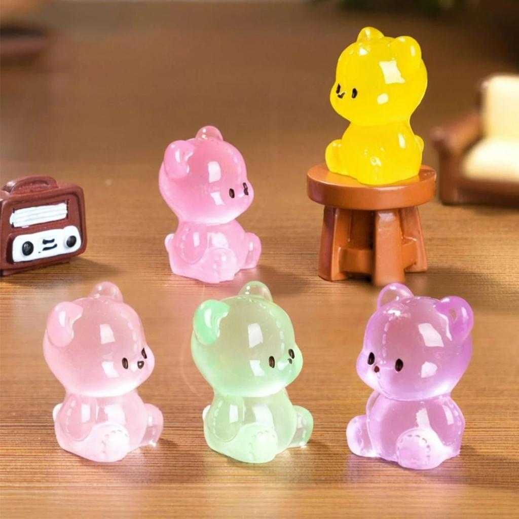 10/20Pcs Luminous Bear Figurines Glow In The Dark Mini Resin Decor Bears For Christmas Fairy Garden Gift Random Color