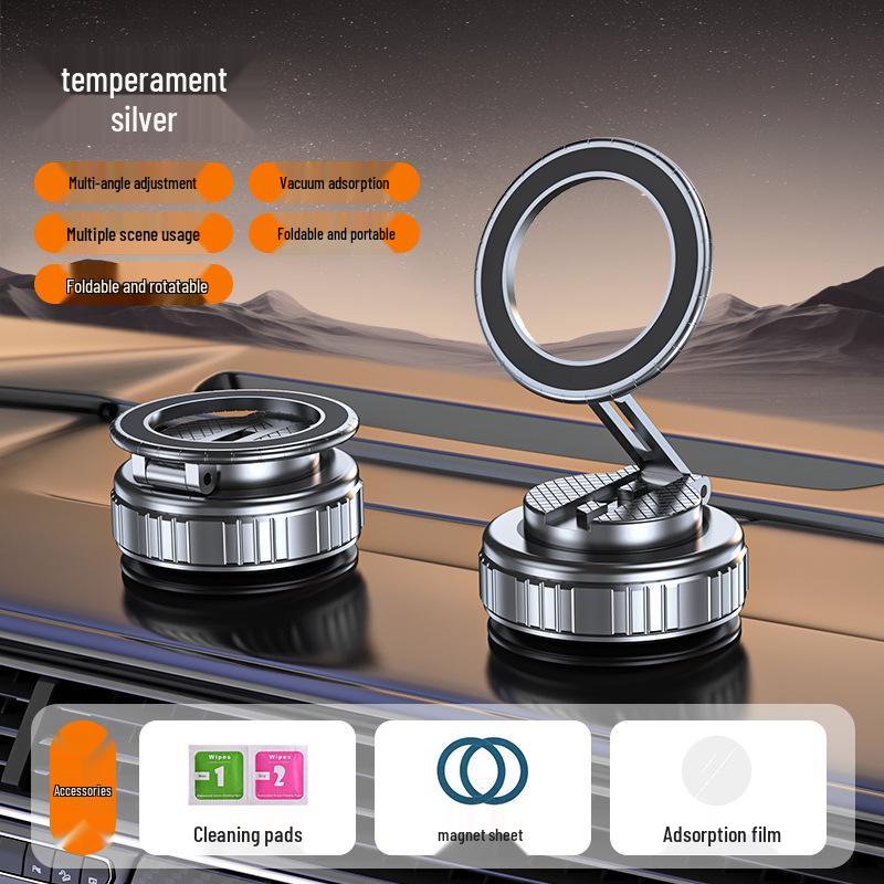 Universal Rotatable Car Phone Holder: Vacuum Suction, Foldable, Metal Magnetic Storage