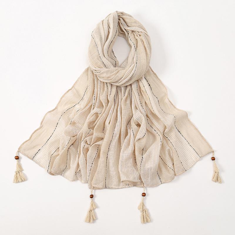 New Polyester Contrast Striped Tassel Long Scarf Spring and Autumn Hot Selling Versatile Soft Scarf Women's Shawl Headscarf