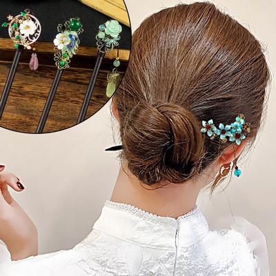 1PC Exquisite Ancient Style Wooden Tassel Flower Hair Accessories Hairpin Elegant Pretty