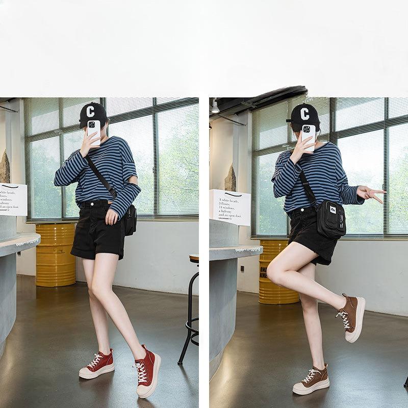 New High-top Women's Lace-up Casual Shoes Thick-soled Height-increasing Board Shoes