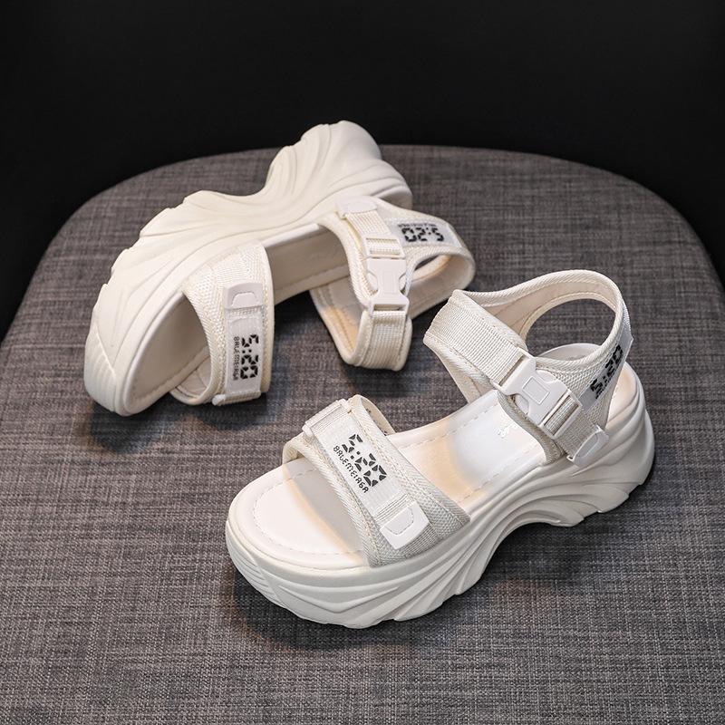 Sports sandals women's summer 2025 new beach casual shoes sponge cake thick sole high heel soft sole inner height increase