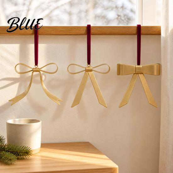 Decorative Bows for Garlands Gold Bow Christmas Ornaments Vintage Metal Hanging Decoration with Velvet Matte Ornaments Ribbon Xmas Tree Garland
