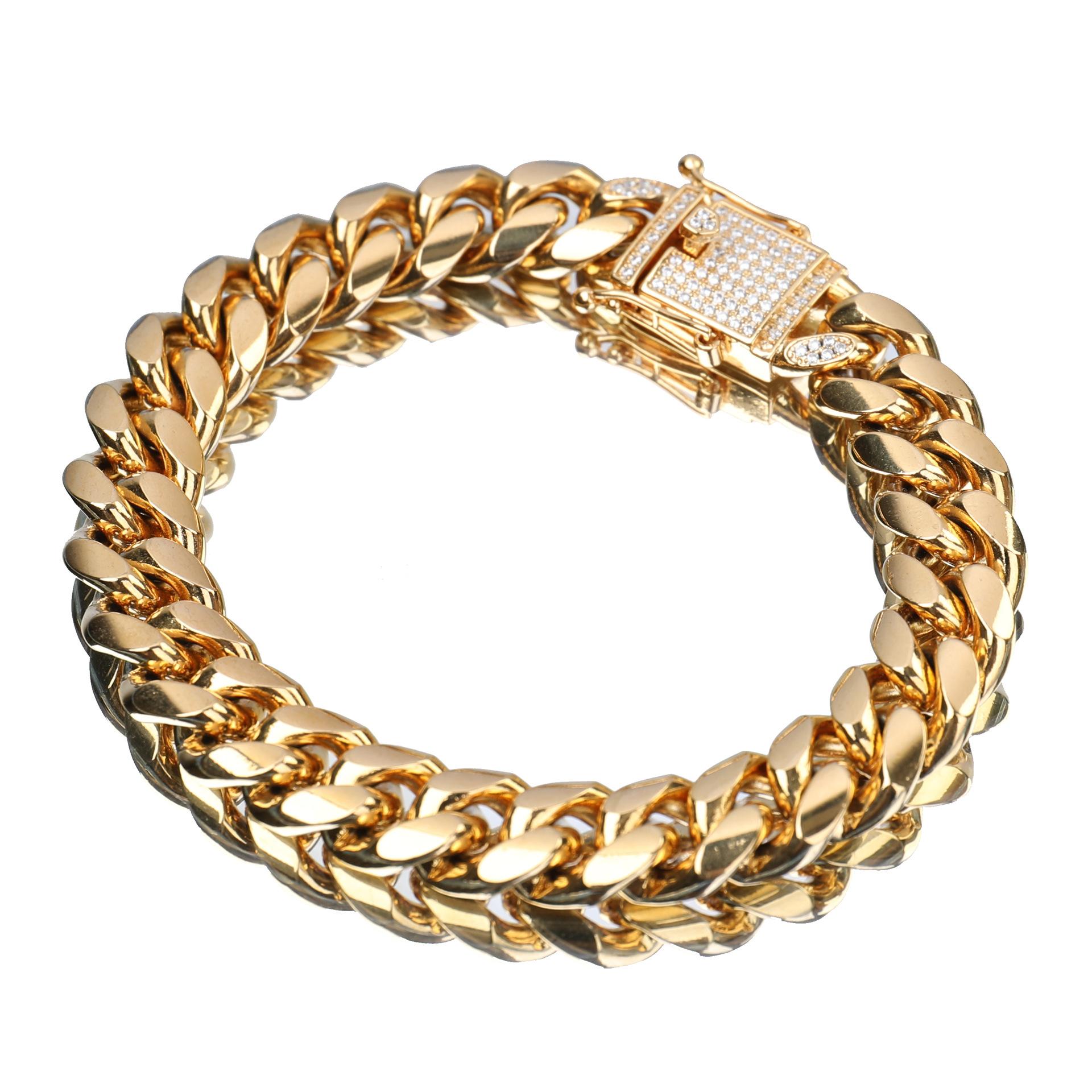 12mm Stainless Steel Titanium Steel Men s Vacuum Plating Trendy Cuban Chain Encryption Chain Bracelet Jewelry