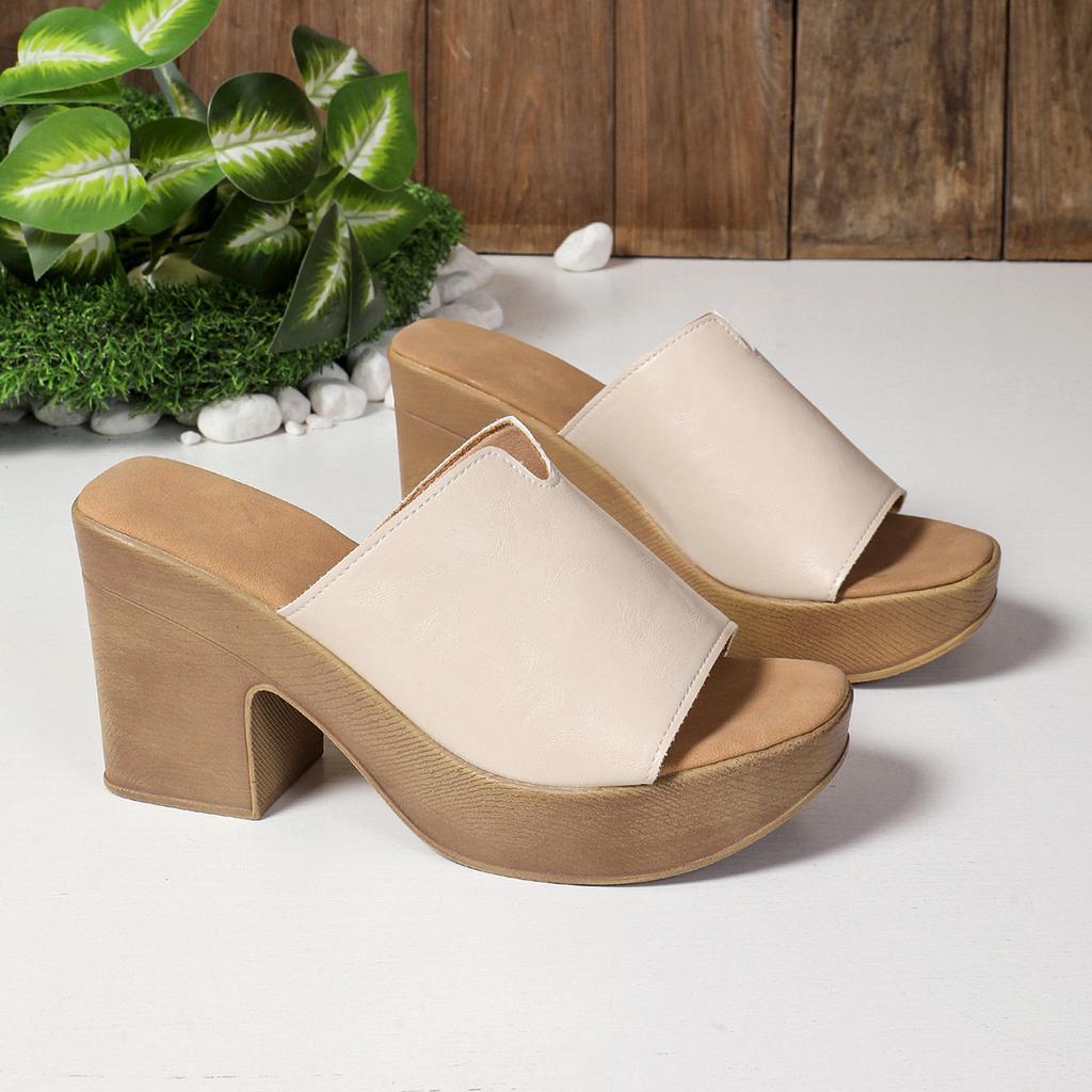 Summer fashion versatile high-heeled slippers women's one-piece fish mouth slippers casual wear open-toed cool slippers women