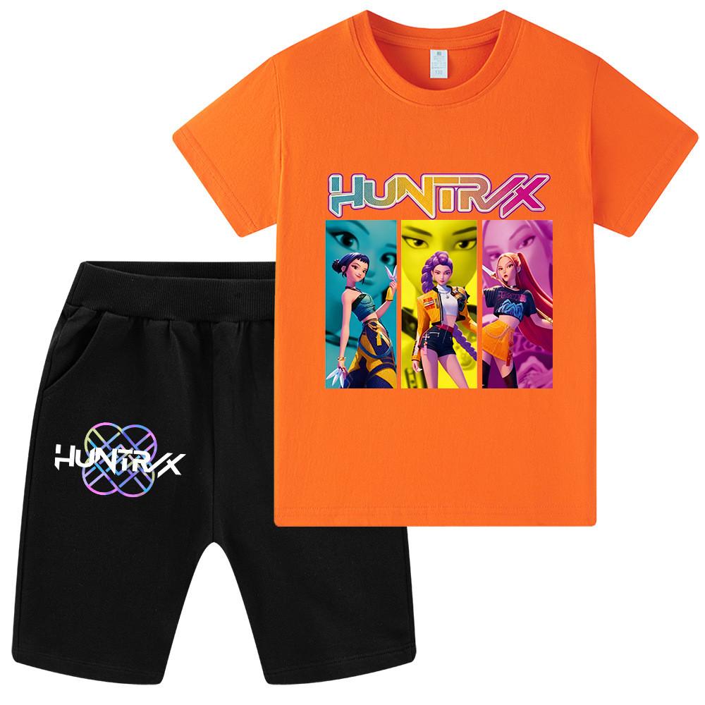 WA1236 Kids Boys Girls Kpop Rumi Zoey Mira Print Short Sleeves T-shirt Shorts Pants Sets