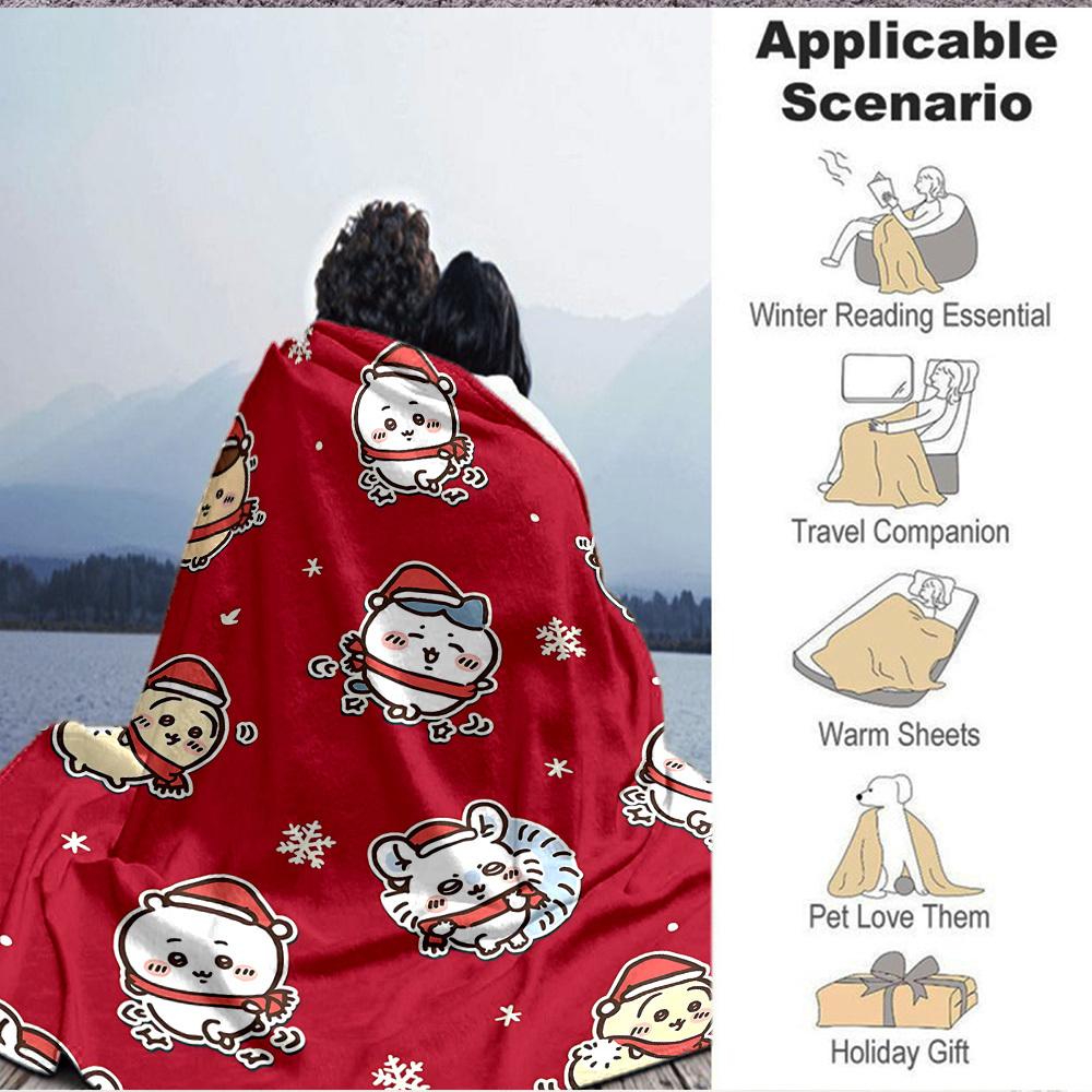 1pc Chiikawa Cozy Print Blanket Lightweight Warm Flannel Throw Blanket For Sofa, Bed, Living Room