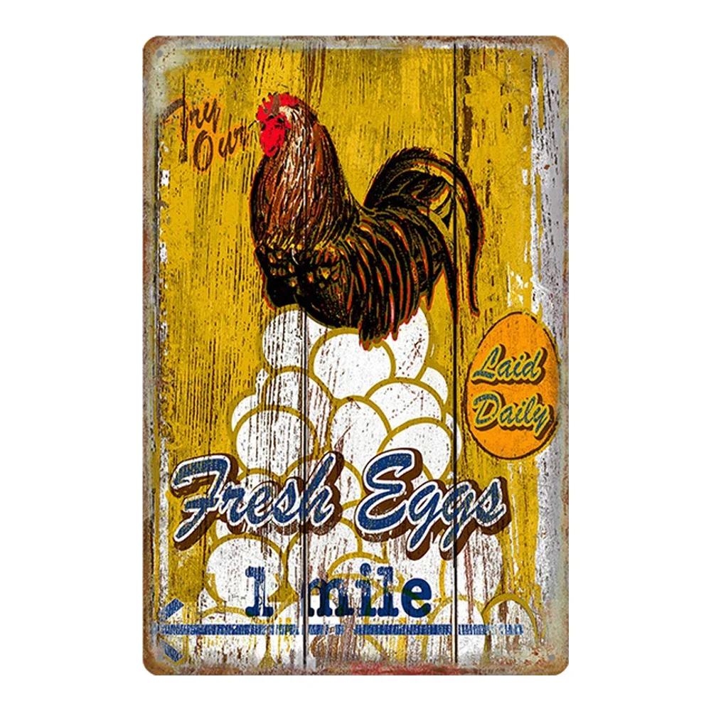 Vintage Chicken Metal Poster Tin Sign Rooster Hen Retro Plaque Plate Farmhouse Farm Wall Decor Retro Metal Poster Plaque