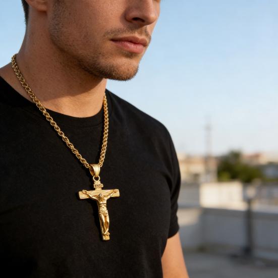 Jesus Pendant Necklace Men Cuban Chain Necklace Retro Religious Jewelry Birthday Gift for Christian Father Husband