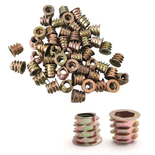 PrimeBlis 30-Piece Set of M4*10mm Threaded Hex Nuts, Zinc Alloy Insert Nuts, Stable Construction, for Furniture Repair, Woodworking, and DIY (Yellow,