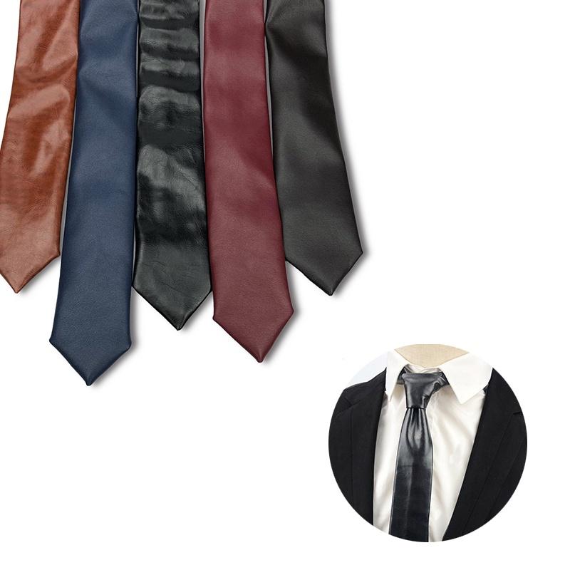 Herren Pu-Leder Krawatte Schmale Version 5,5 cm Breite Britischer Business-Stil Einfarbig