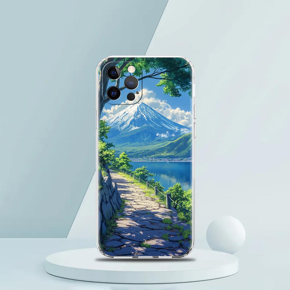For iPhone 15 16 14 13 12 mini 11 Pro Max XS X XR SE 7 8 Plus Silicone Clear Cover Landscape Art Luxury Phone Case
