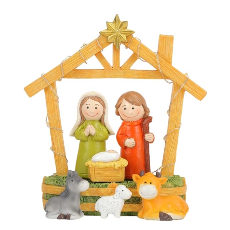 

LED Lighted Traditional Christmas Nativity Scene Ornament Set Resins Figurines for Home Table and Fireplaces Decoration 1