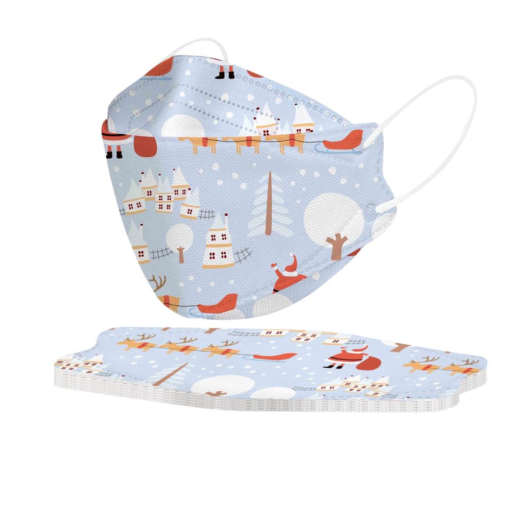 10PCS Kids Disposable Face Mask Christmas 3D Designs 4-Ply Facial