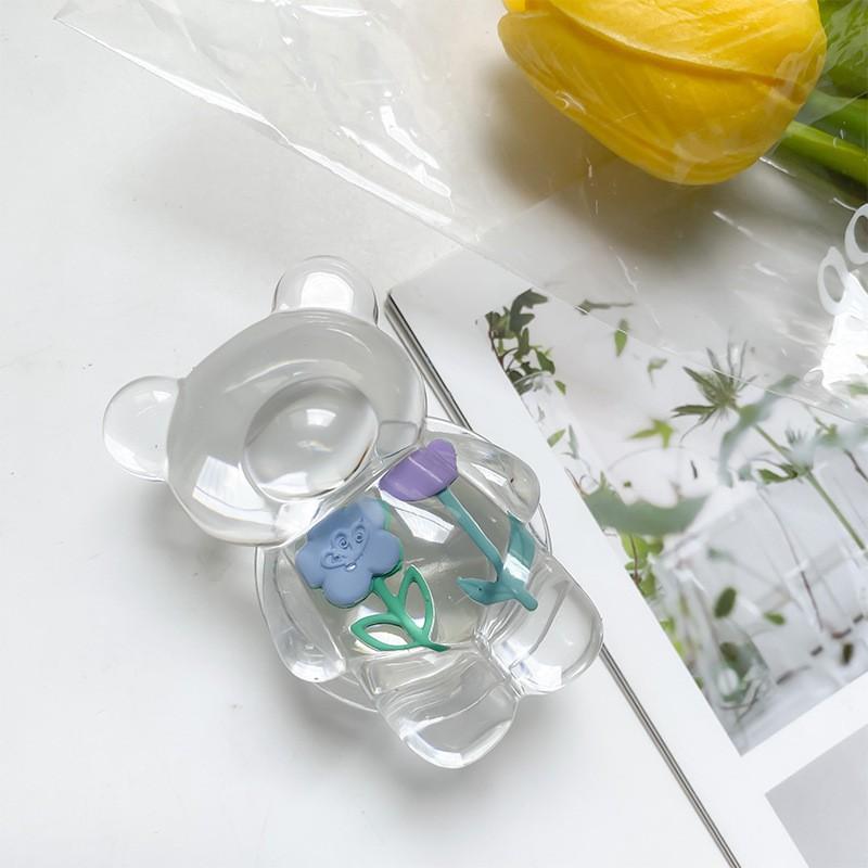Creative Japanese Flower Transparent Bear Phone Airbag Bracket Korean Ins Desktop Stable Support Portable Telescopic