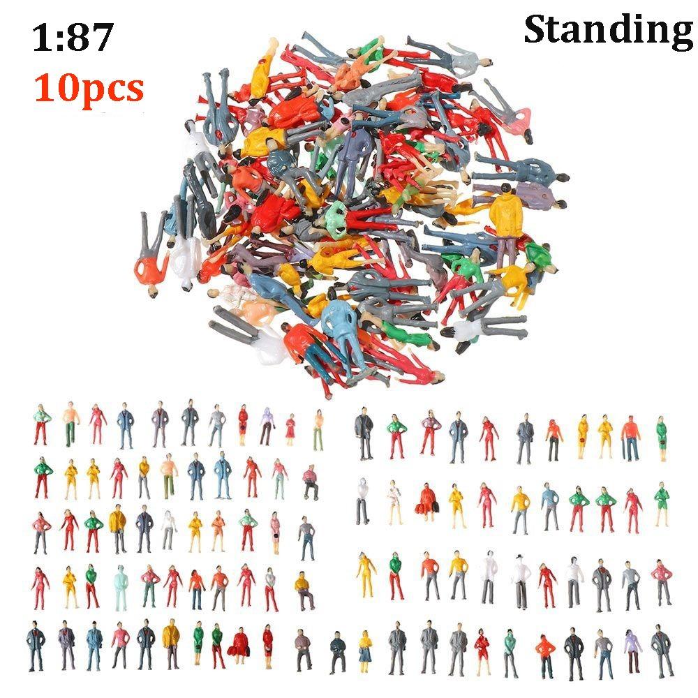 

10шт 1:Фигурки людей для моделей масштаба 87, смешанный цвет, разные позы, пассажиры, стоящие/сидящие, модель человека, ABS, для сцены поезда